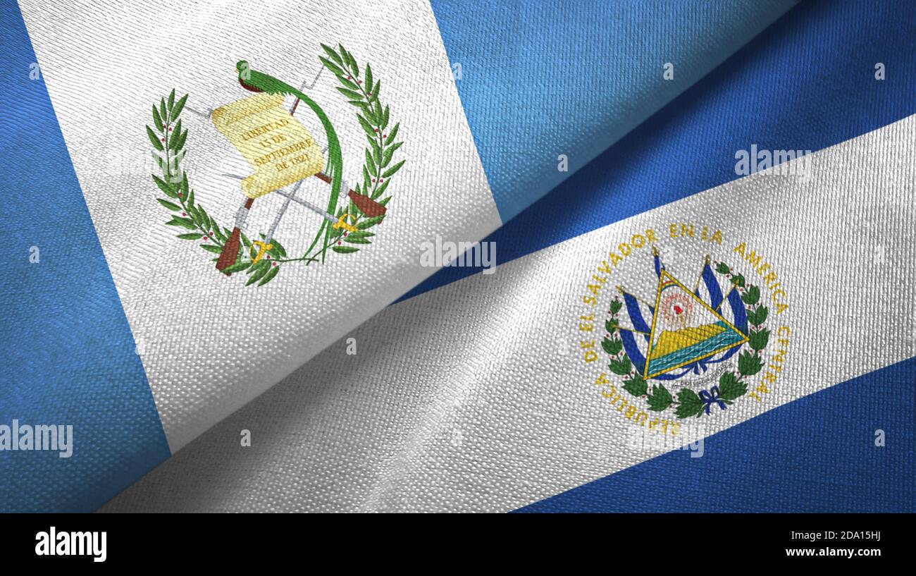 Guatemala and El Salvador two flags textile cloth, fabric texture Stock Photo