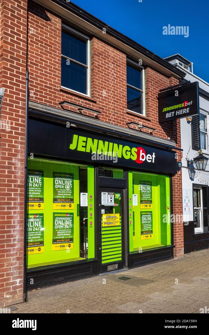 JennningsBet Bookmakers - JenningsBet bookies shop in Newmarket. JenningsBet claim to be the biggest independent retail bookmaker in the UK. 100 stores. Stock Photo