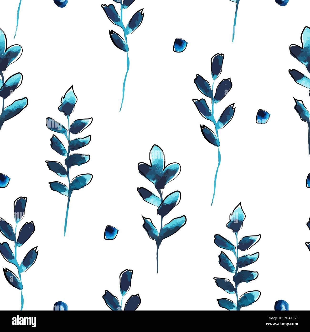 A seamless background with blue twigs. Vector illustration Stock Vector
