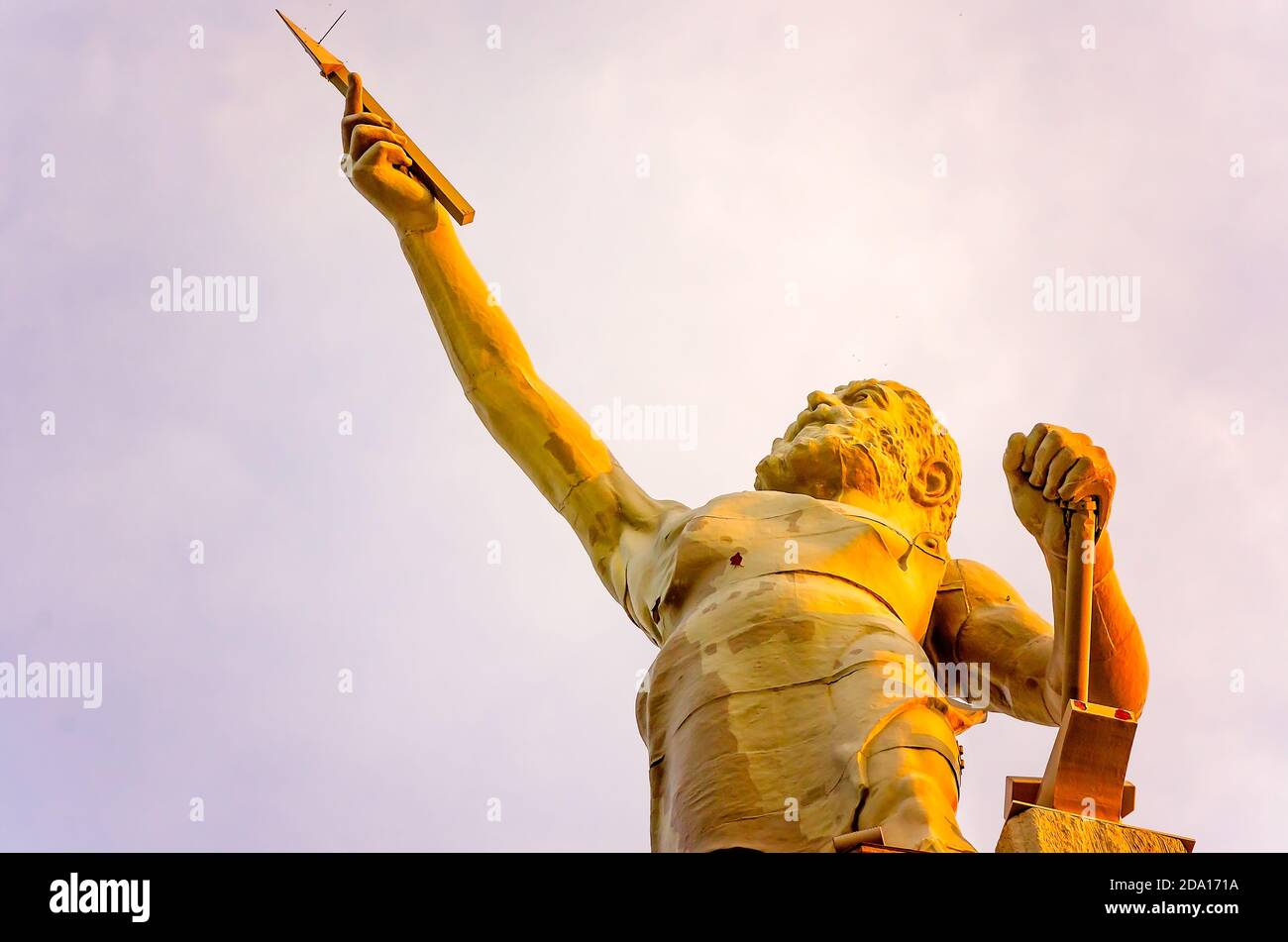 The Vulcan statue is pictured in Vulcan Park in Birmingham, Alabama. The iron statue depicts the Roman God of the fire and forge, Vulcan. Stock Photo