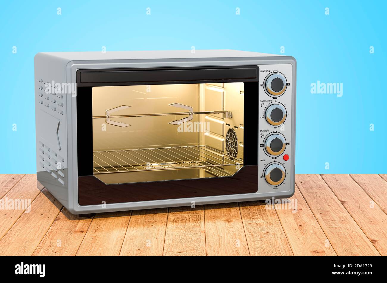 Convection Toaster Oven with Rotisserie and Grill on the wooden planks