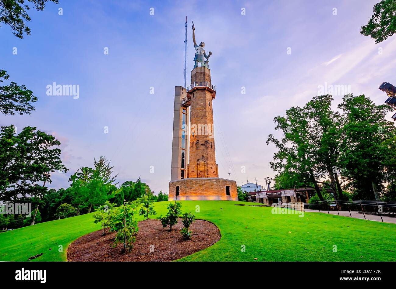 The Vulcan statue is pictured in Vulcan Park in Birmingham, Alabama. The iron statue depicts the Roman God of the fire and forge, Vulcan. Stock Photo