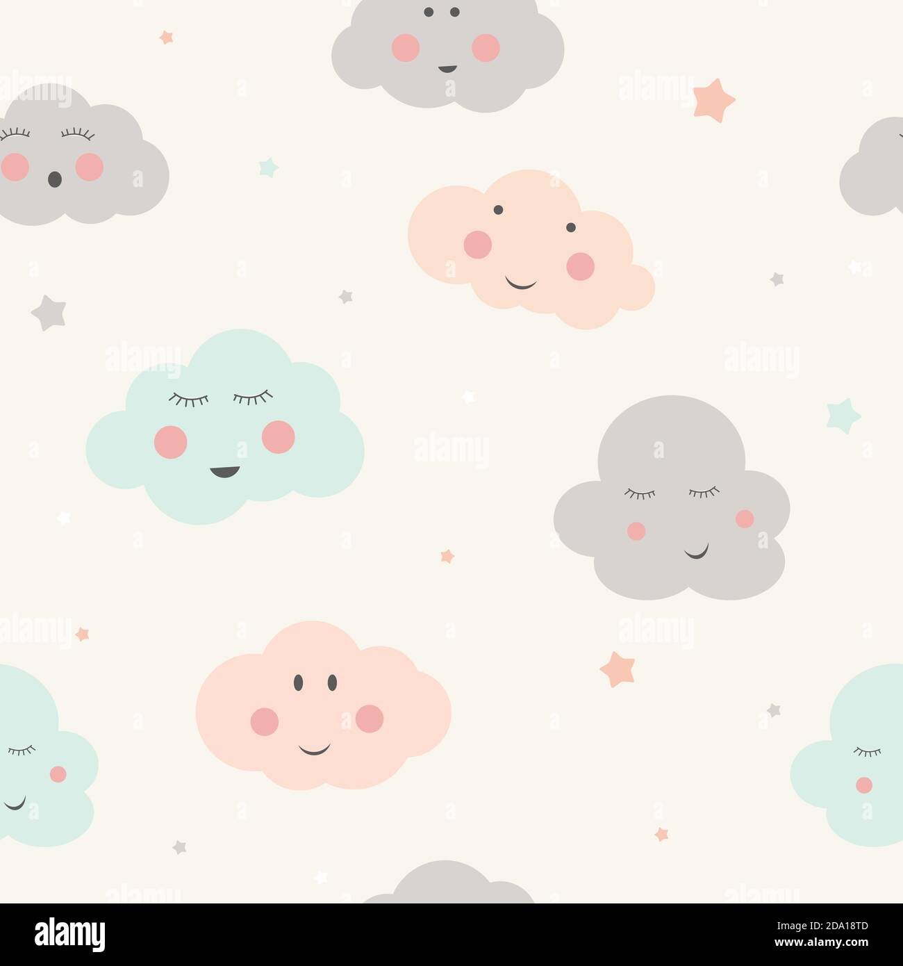 Seamless Pattern Background with Cute Little Child Cloud. Vector ...