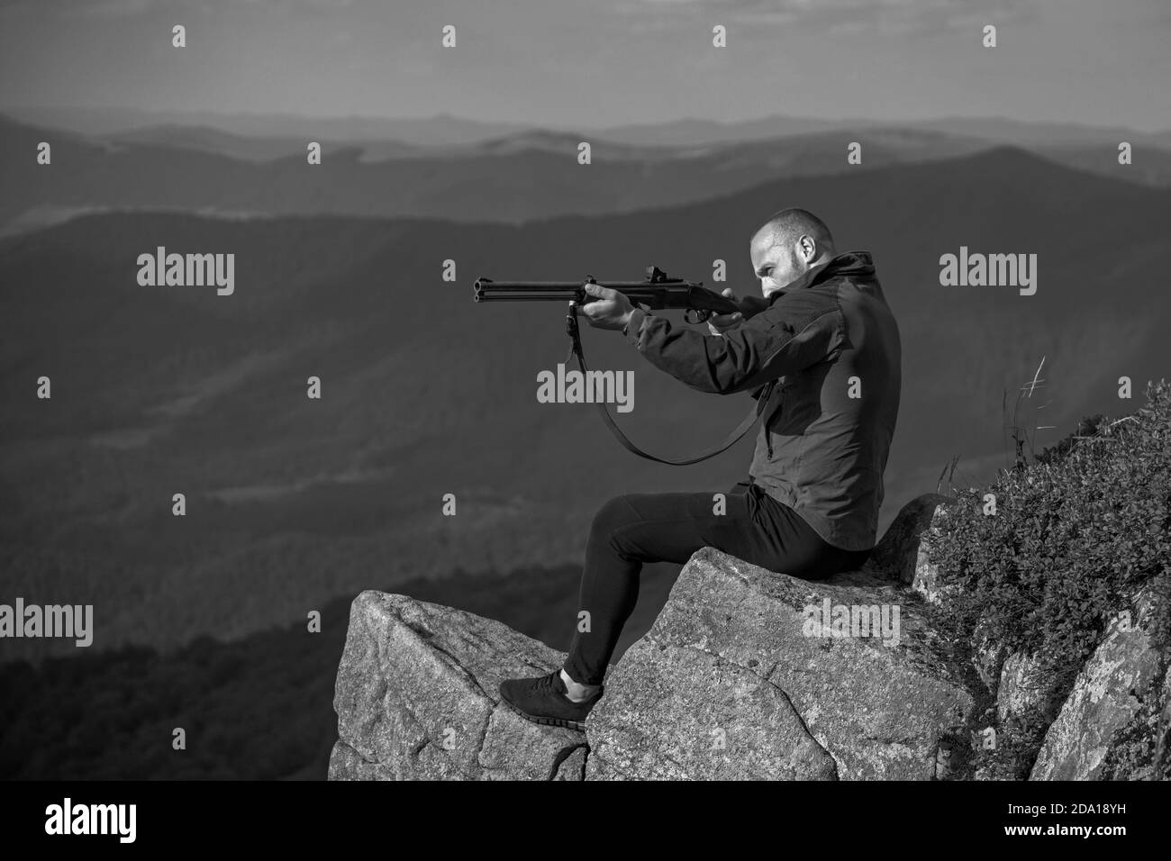 Process of duck hunting. American hunting rifles. Hunting in America