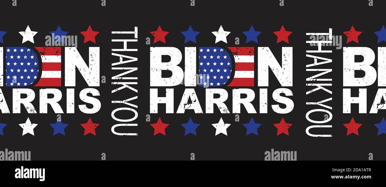 Biden Harris Thank You seamless vector border. American president and vice president elect. US election Democrat Joe Biden and Kamala Harris lettering Stock Vector