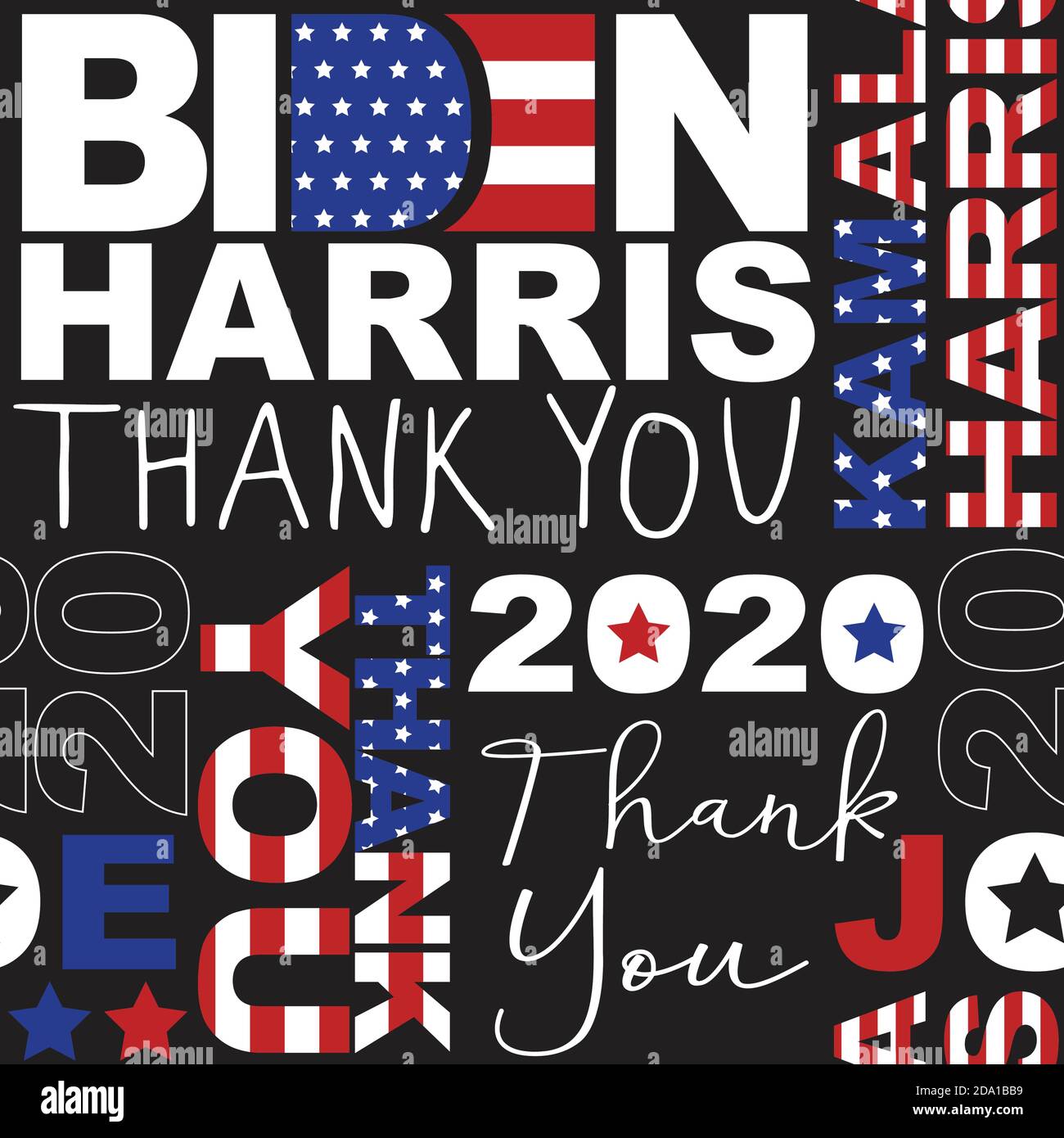 Biden Harris President Elect Thank You seamless vector pattern. Background American president Joe Biden and vice president Kamala Harris elect. US Stock Vector