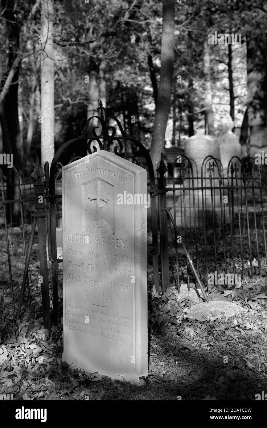 Grave markers at Old Christ Church, Laurel, DE. Black & white Stock