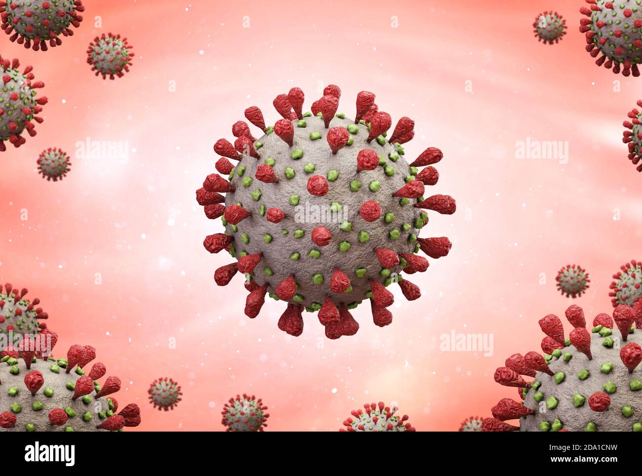 Red flu or corona virus infection 3d Stock Photo