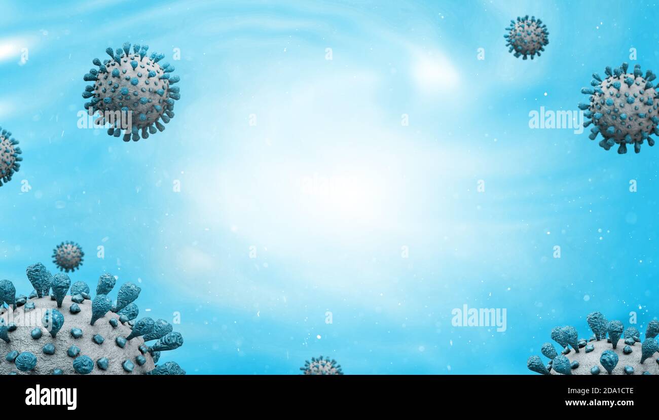 Blue corona or flu virus 3d rendering closeup Stock Photo