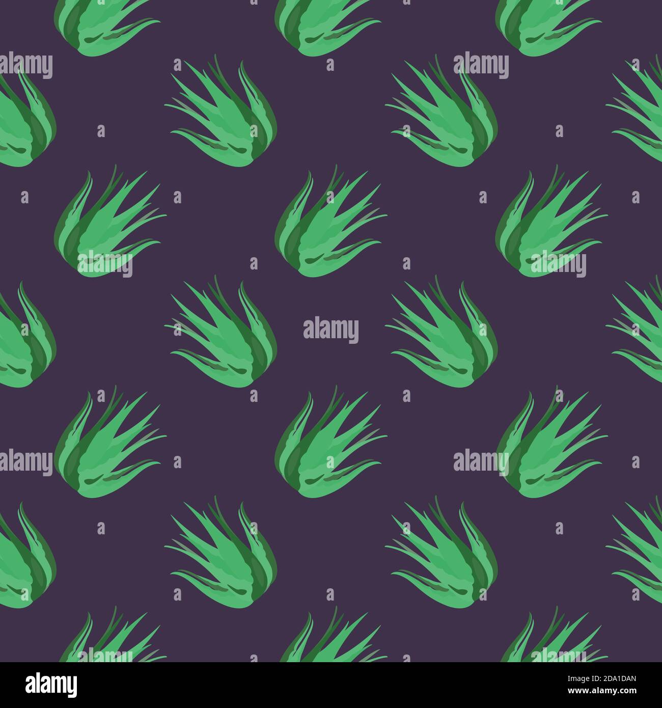 Aloe , seamless pattern on a purple backrgound. Stock Vector