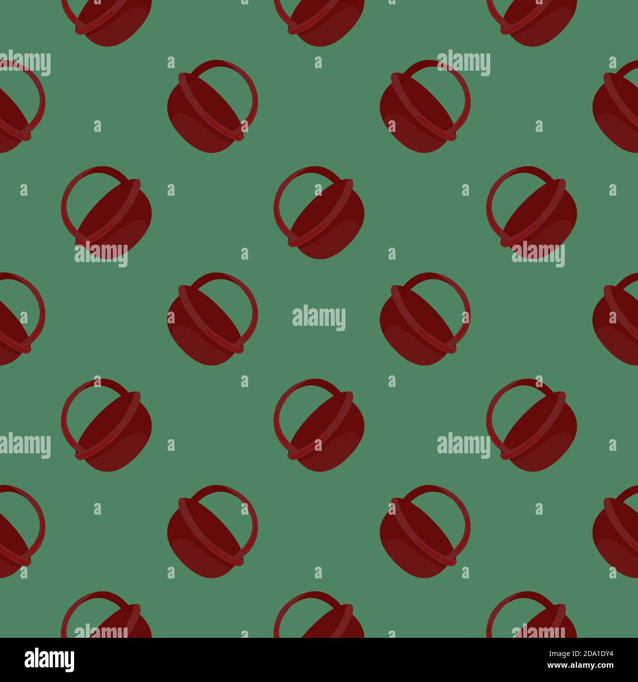 Red basket , seamless pattern on a green background. Stock Vector