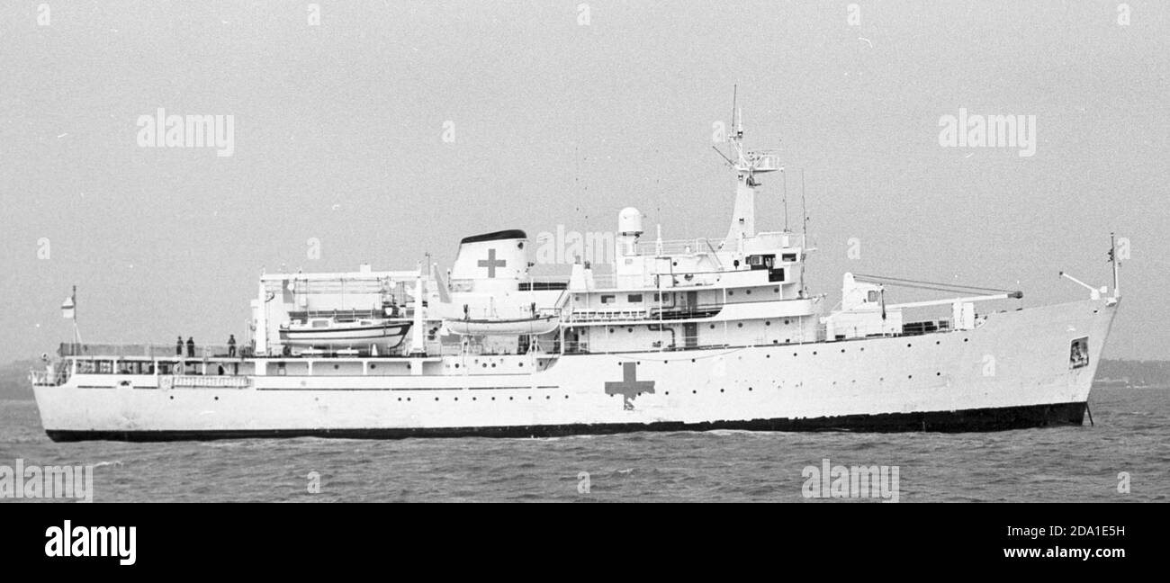 THMS HERALD WHICH SERVED AS A RED CROSS SHIP DURING THE FALKLANDS WAR  1982 Stock Photo