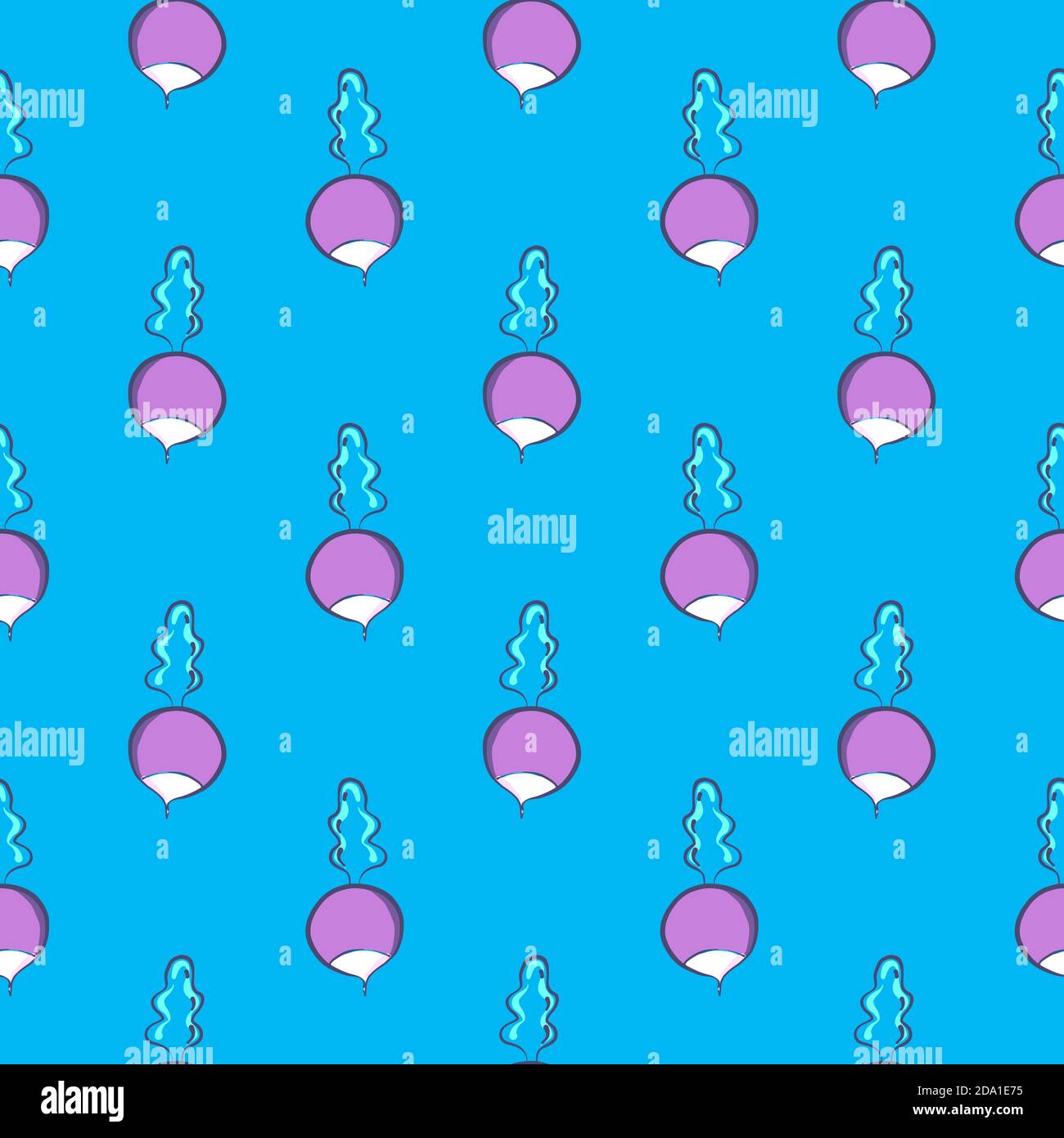Purple beet , seamless pattern on a blue background. Stock Vector