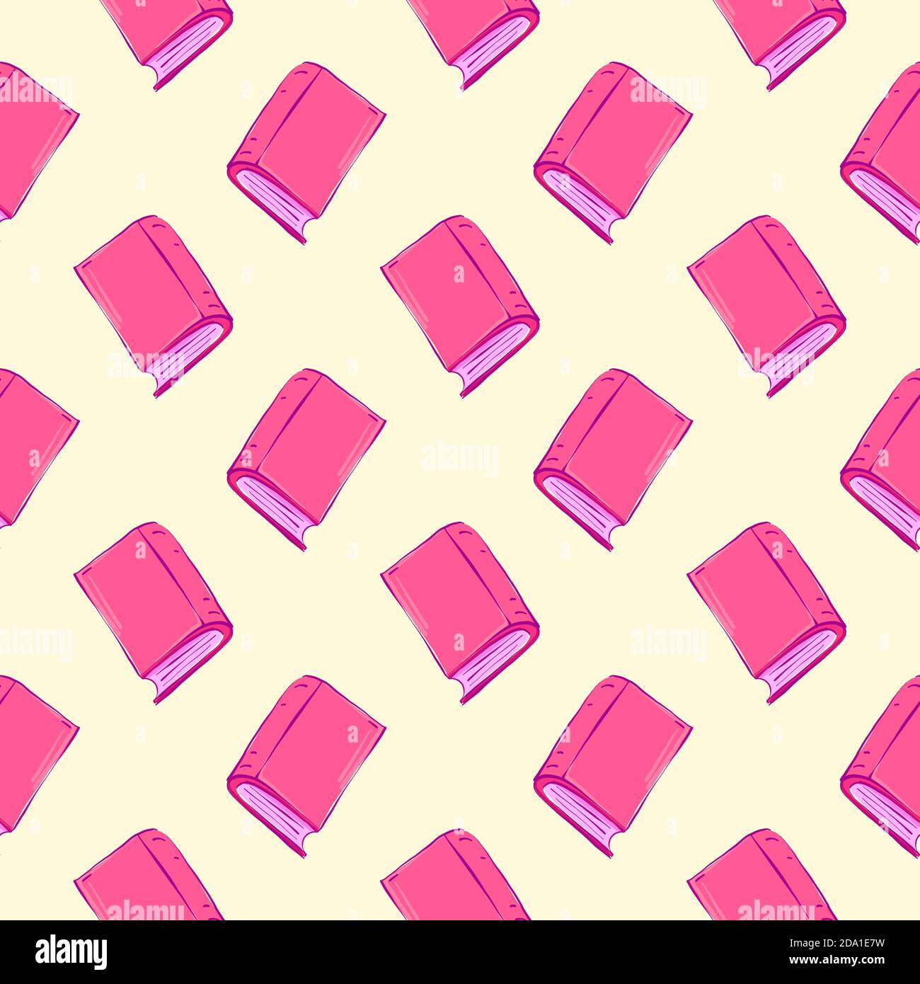 Pink books , seamless pattern on a light yellow background. Stock Vector