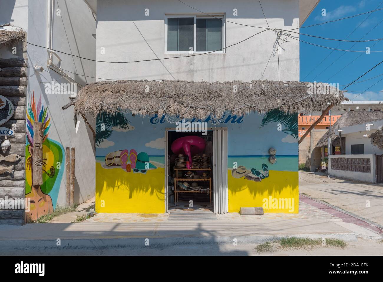 graffiti, street art on a house wall in Holbox village, Mexico Stock Photo