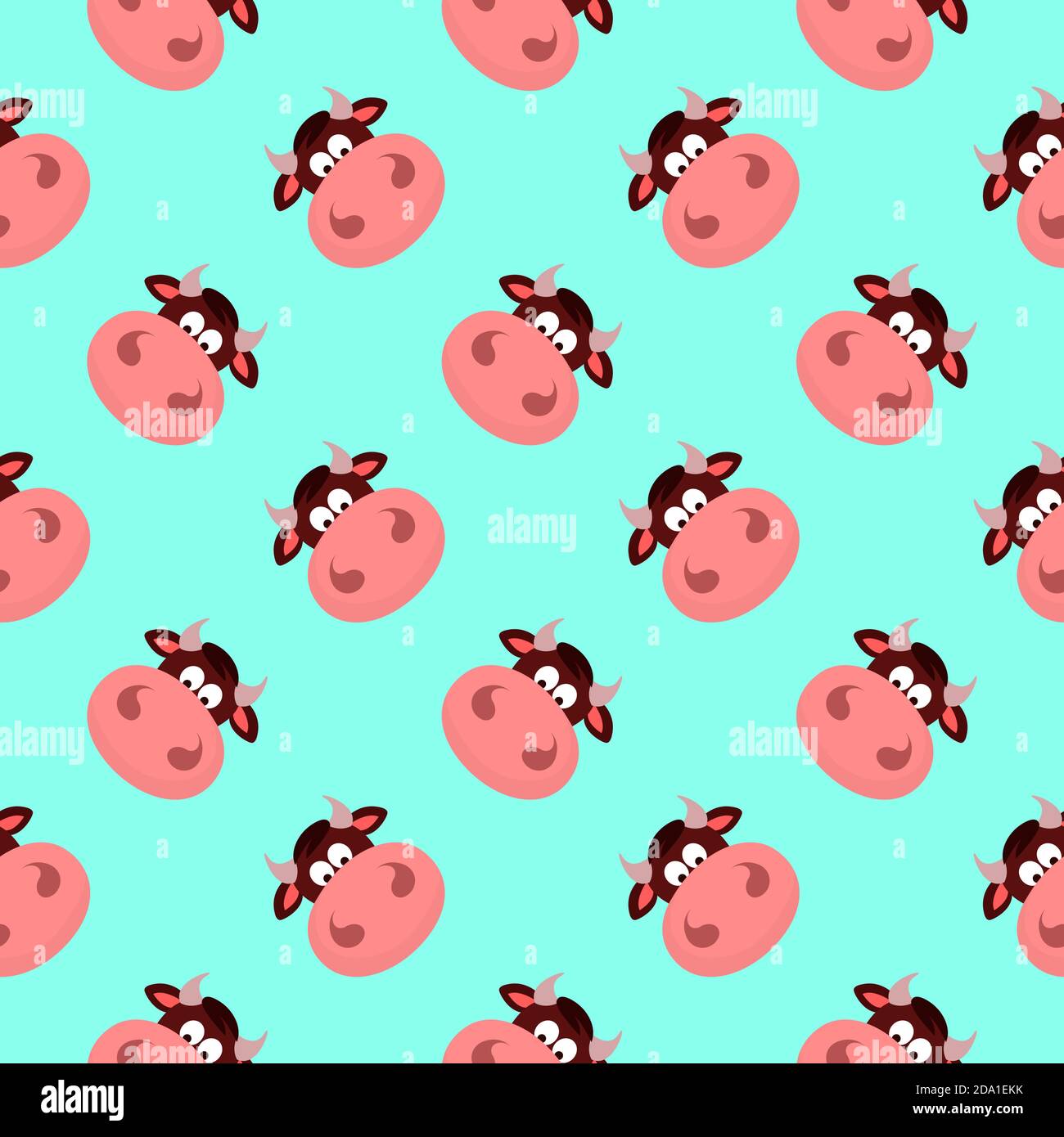 Cow head , seamless pattern on a light blue background. Stock Vector