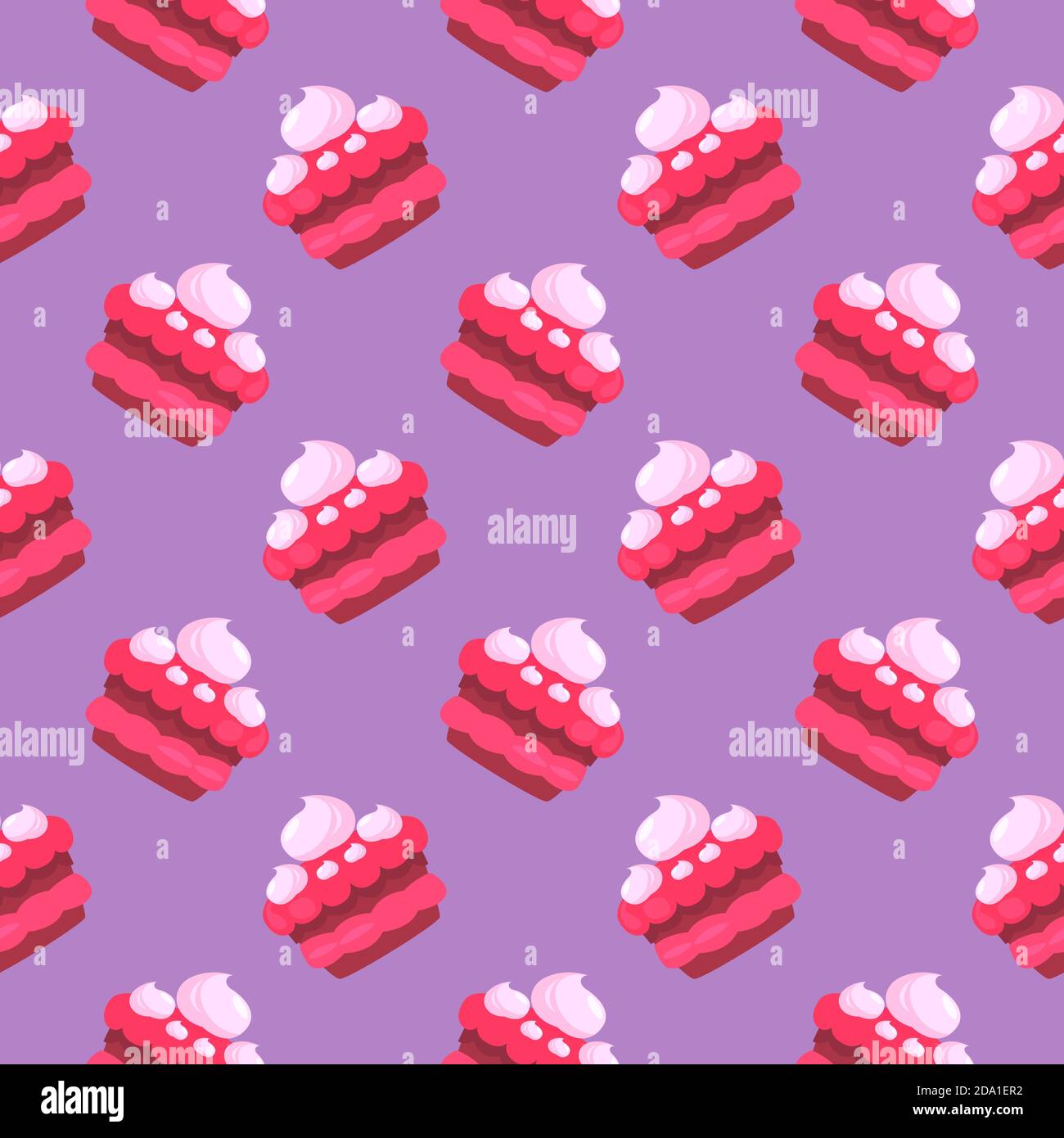 Slice of cake , seamless pattern on a purple background. Stock Vector