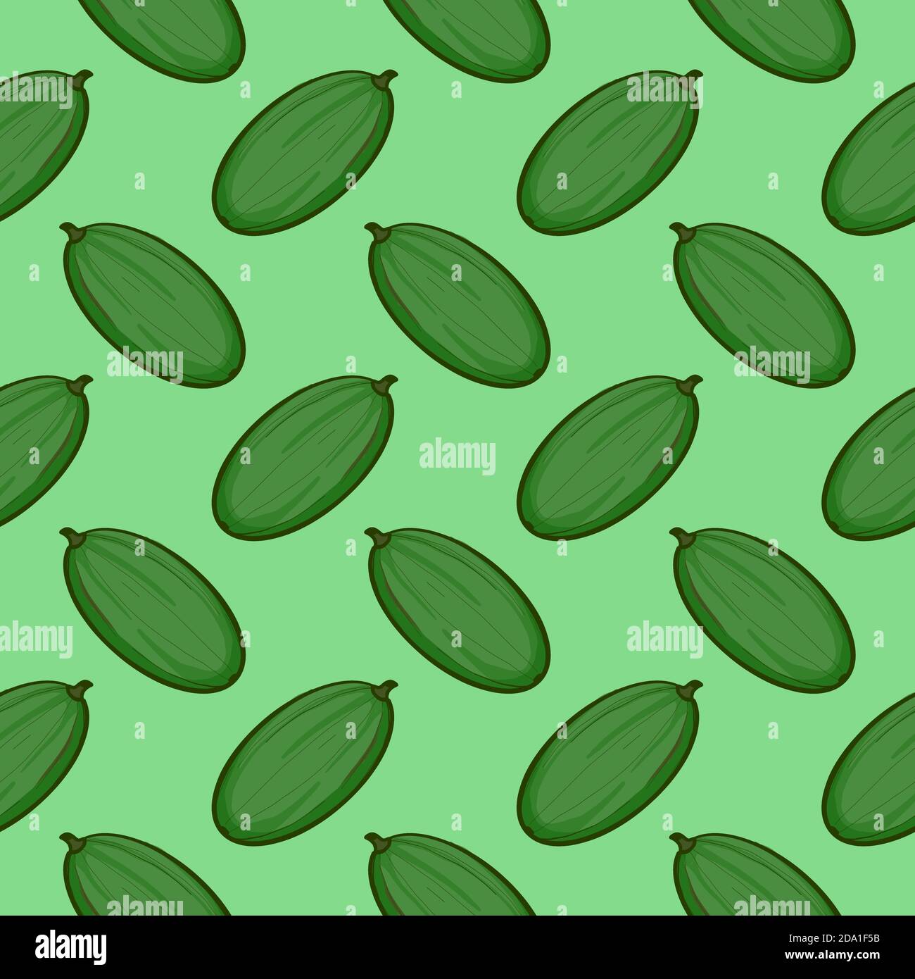 Baby cucumber , seamless pattern on a green background. Stock Vector