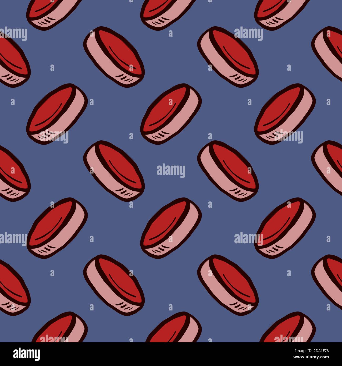 Hockey puck , seamless pattern on a dark blue background. Stock Vector