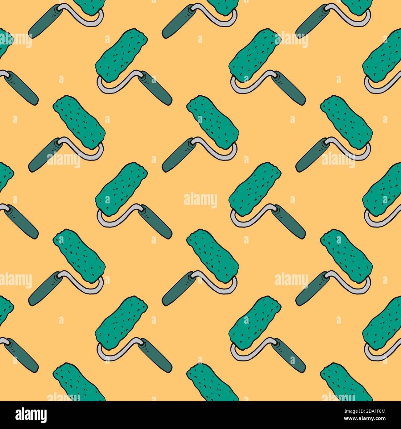 Paint roller , seamless pattern on a yellow background. Stock Vector