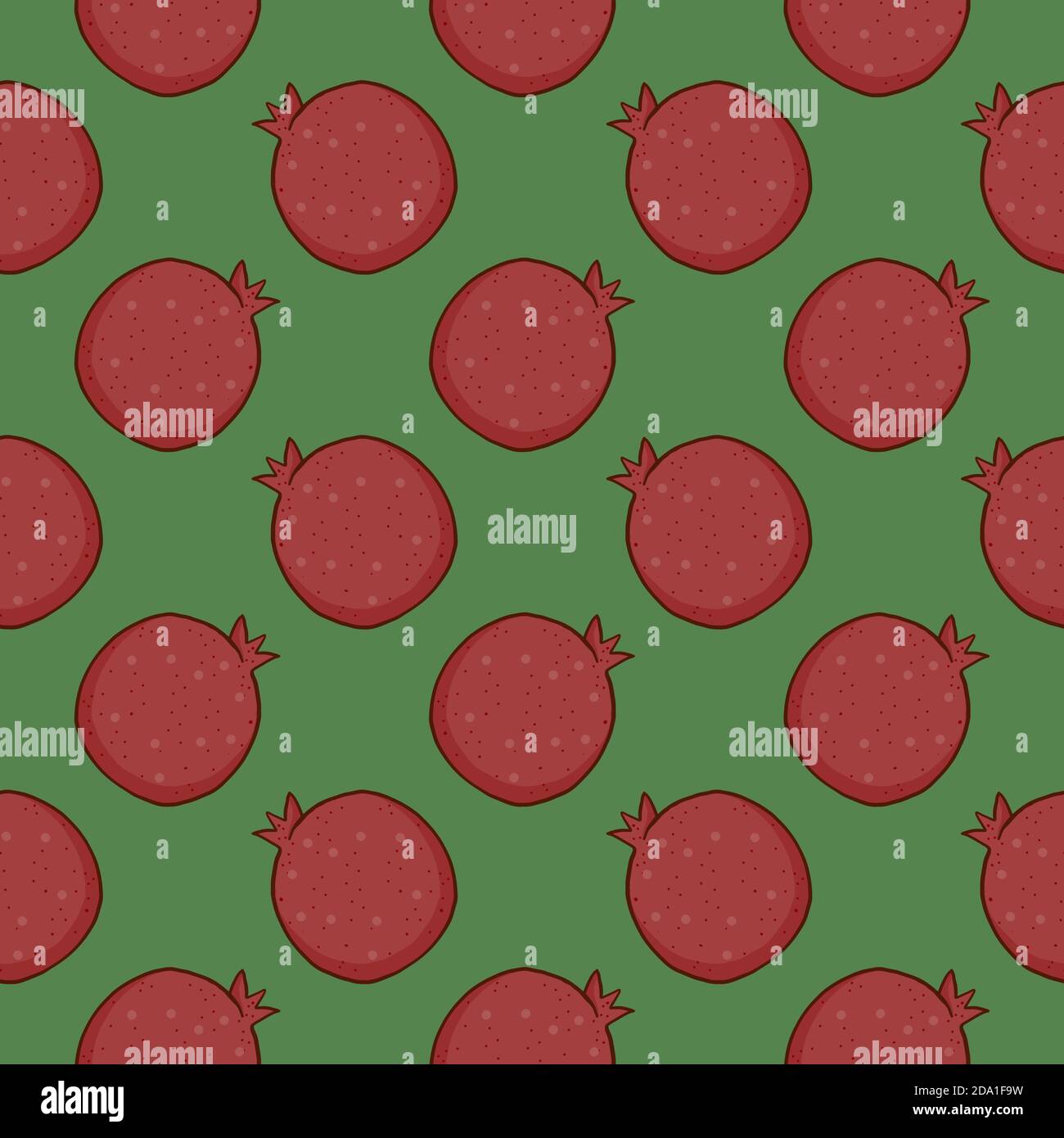 Sweet pomegranate , seamless pattern on a green  background. Stock Vector