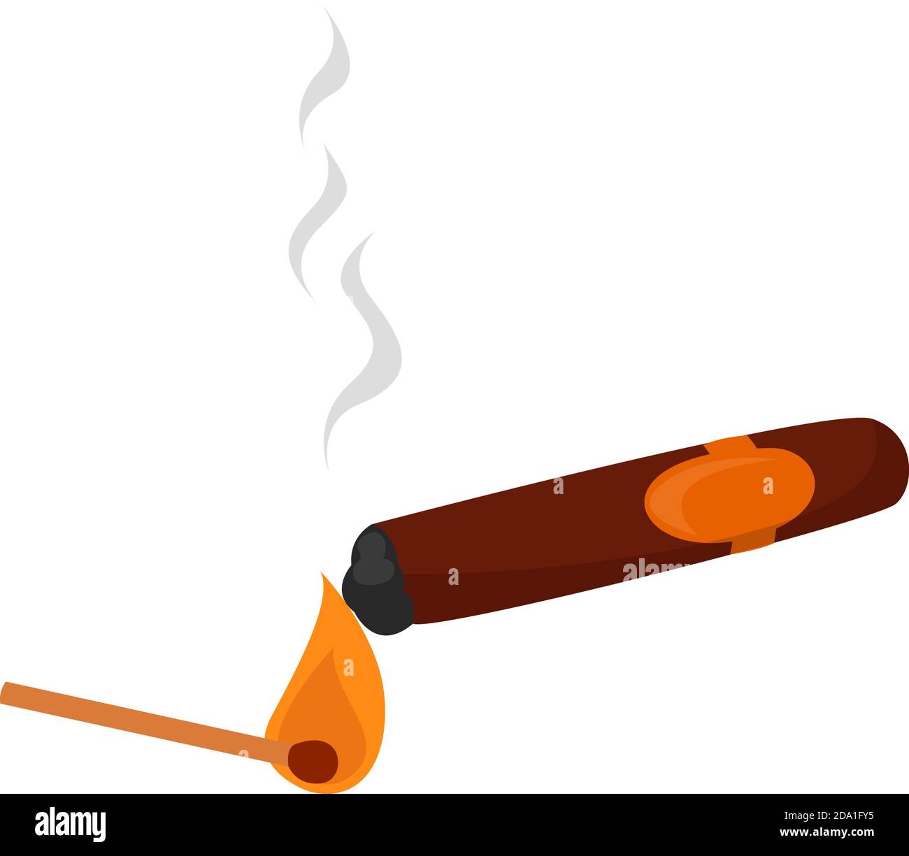 Cigar and a match,illustration,vector on white background Stock Vector
