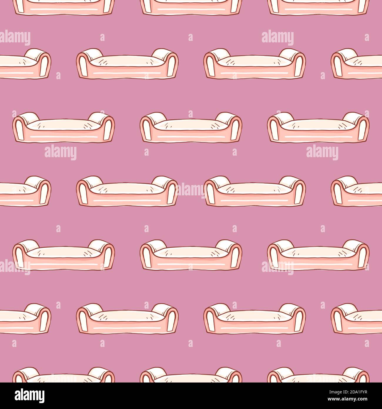 White sofa , seamless pattern on a pink background. Stock Vector