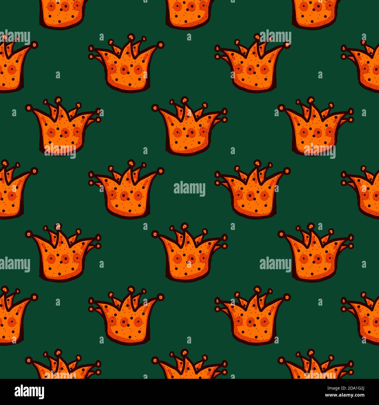 Orange crown , seamless pattern on a dark green background. Stock Vector