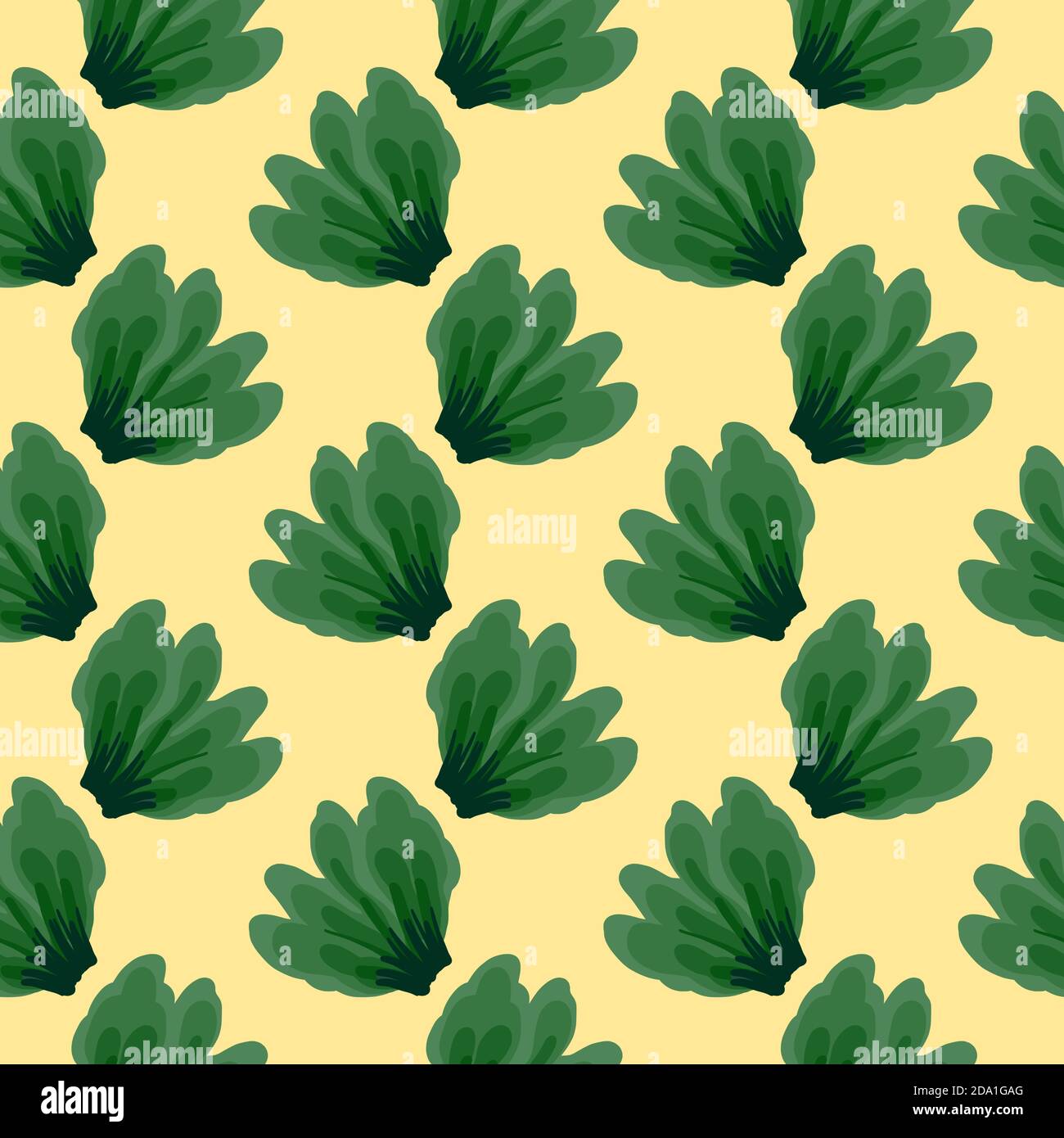 Turnip leaves , seamless pattern on a yellow background. Stock Vector