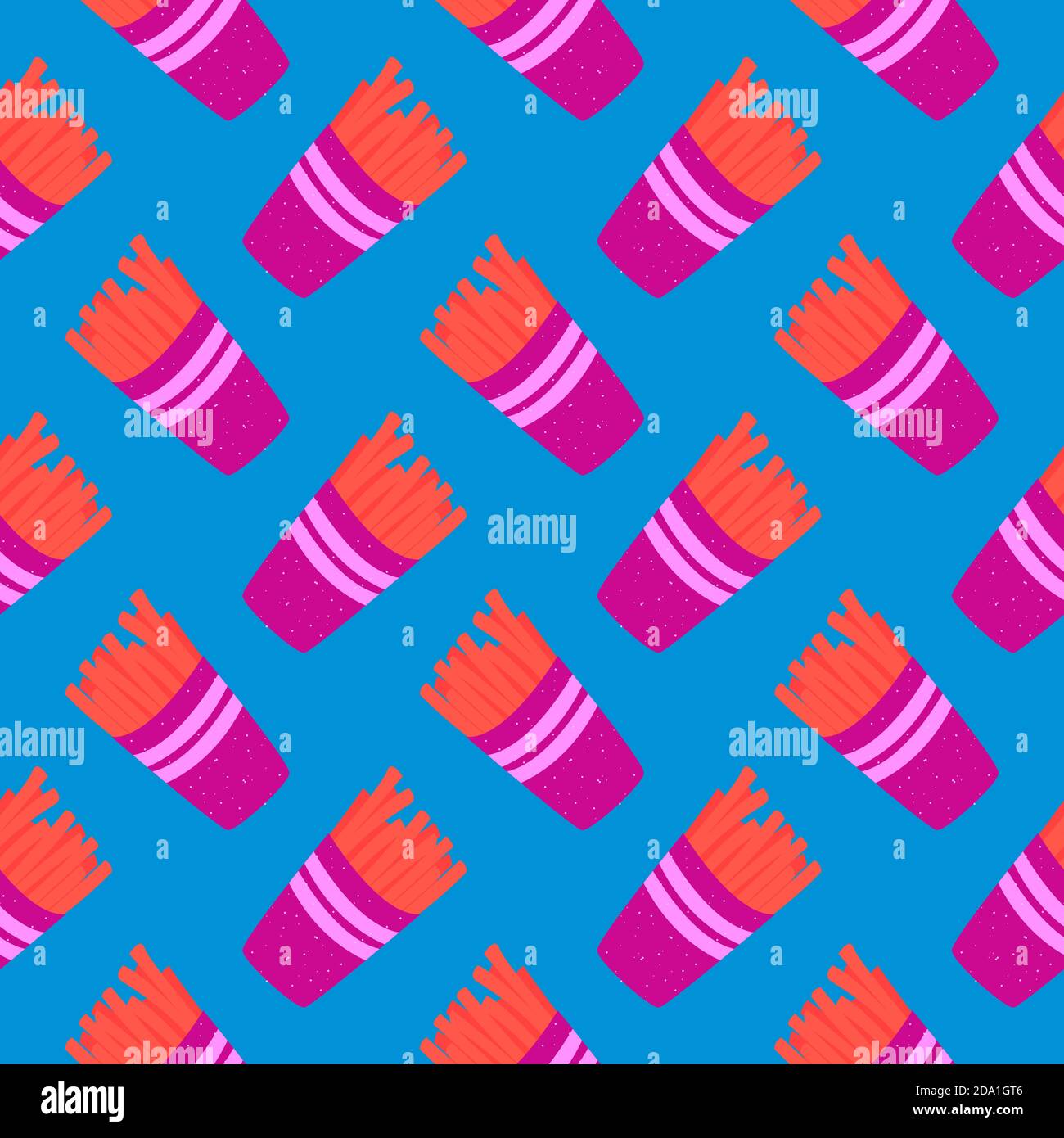 French Fries , seamless pattern on a blue background. Stock Vector