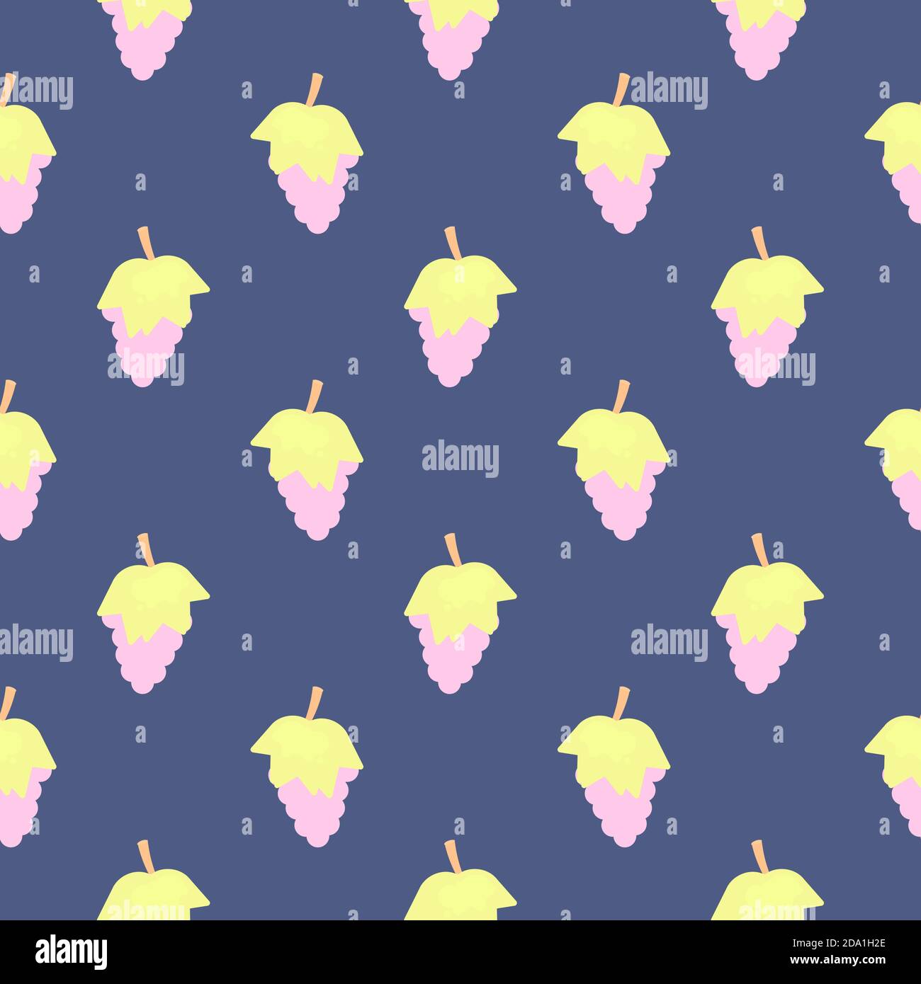 Purple grapes , seamless pattern on a dark blue background. Stock Vector