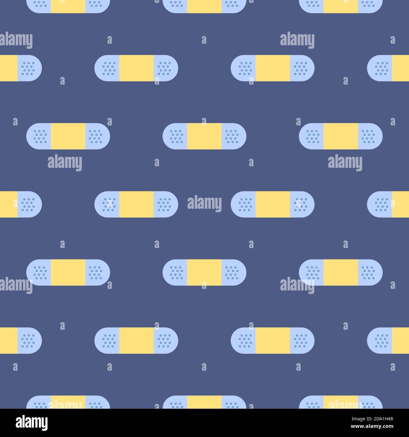 Small bandaid , seamless pattern on a blue background. Stock Vector