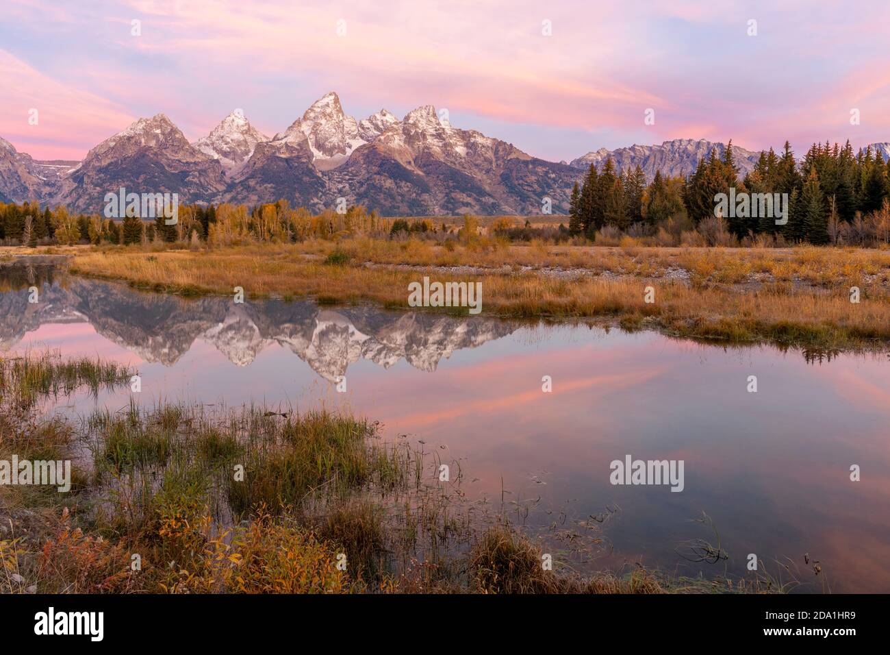 The Teton Range from Schwabacher's Landing, Autumn, Grand Teton NP, WY, USA, by Dominique Braud/Dembinsky Photo Assoc Stock Photo