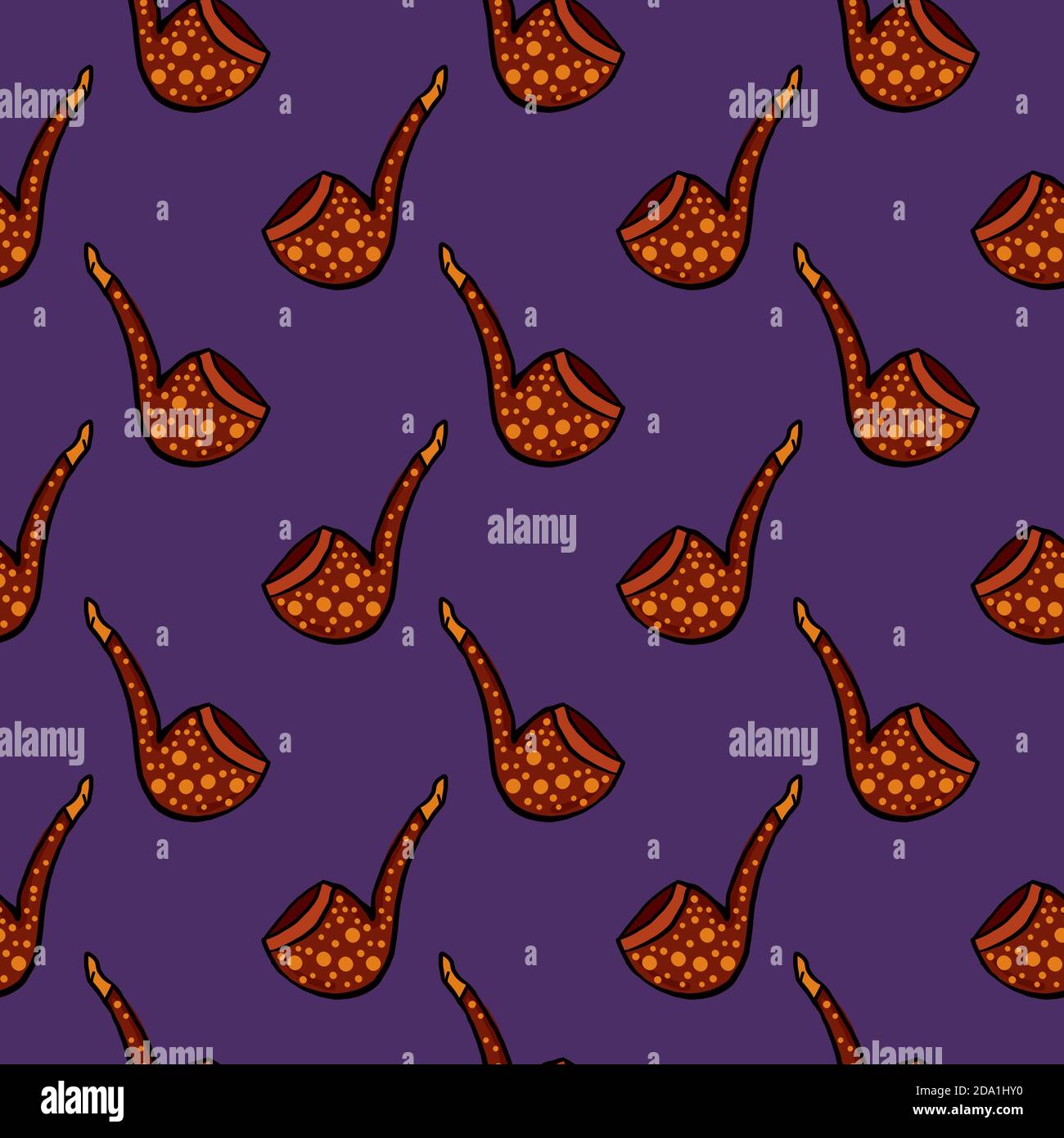 Smoke pipe , seamless pattern on a purple background. Stock Vector
