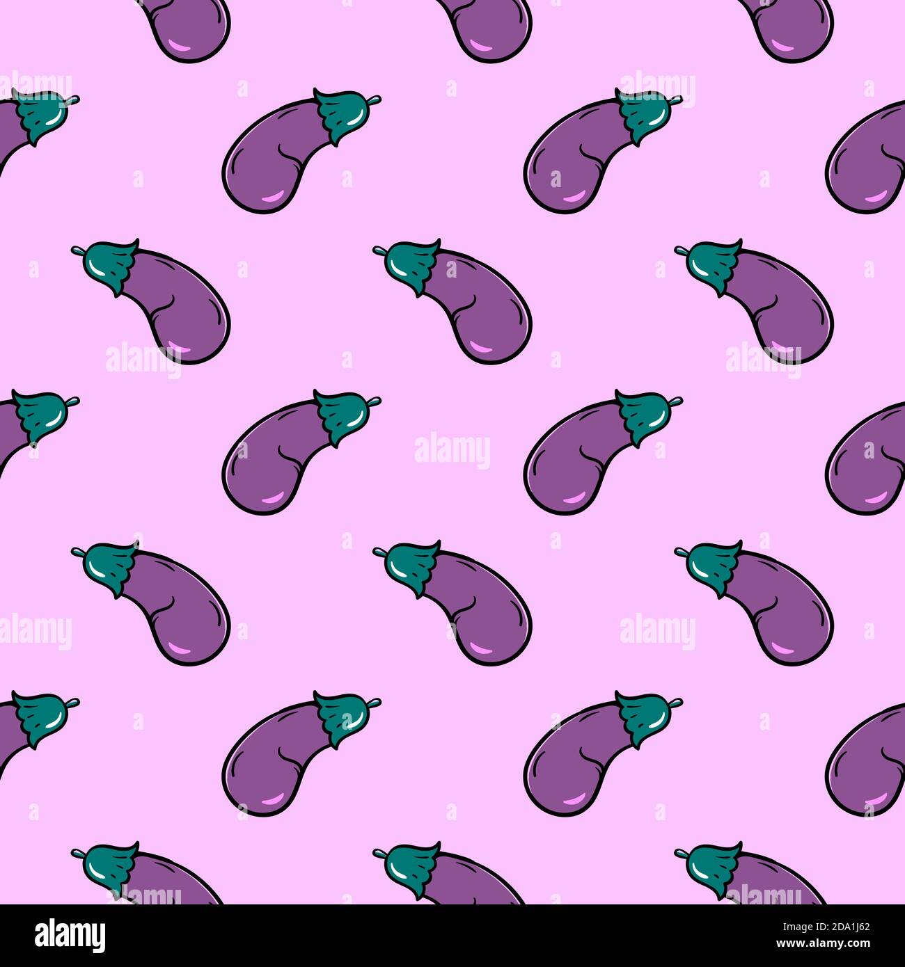 Purple eggplant , seamless pattern on a light purple background. Stock Vector
