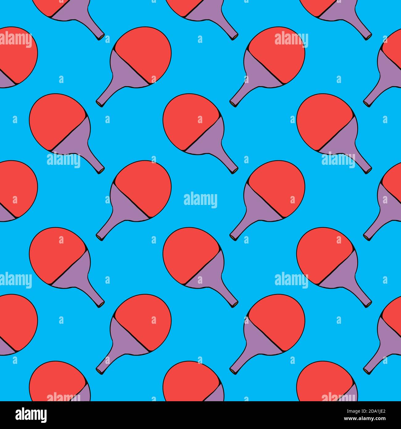 Red table racket , seamless pattern on a blue background. Stock Vector