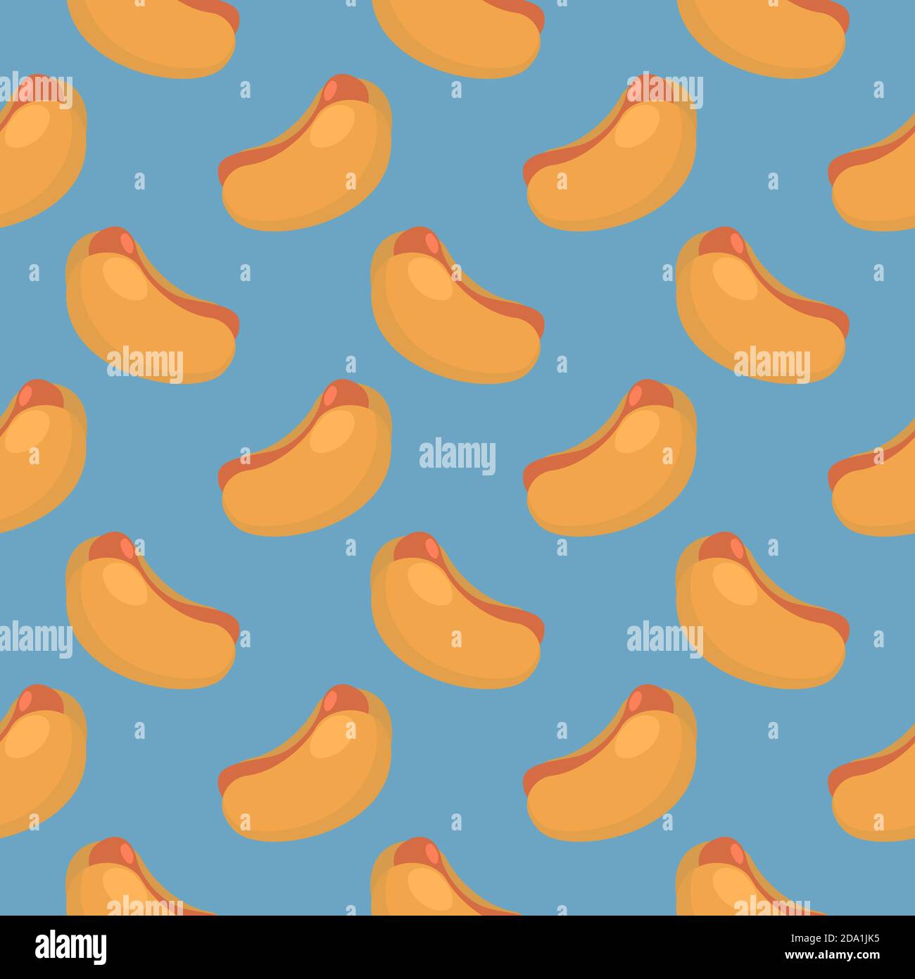 Delicious Hot dog , seamless pattern on a blue background. Stock Vector