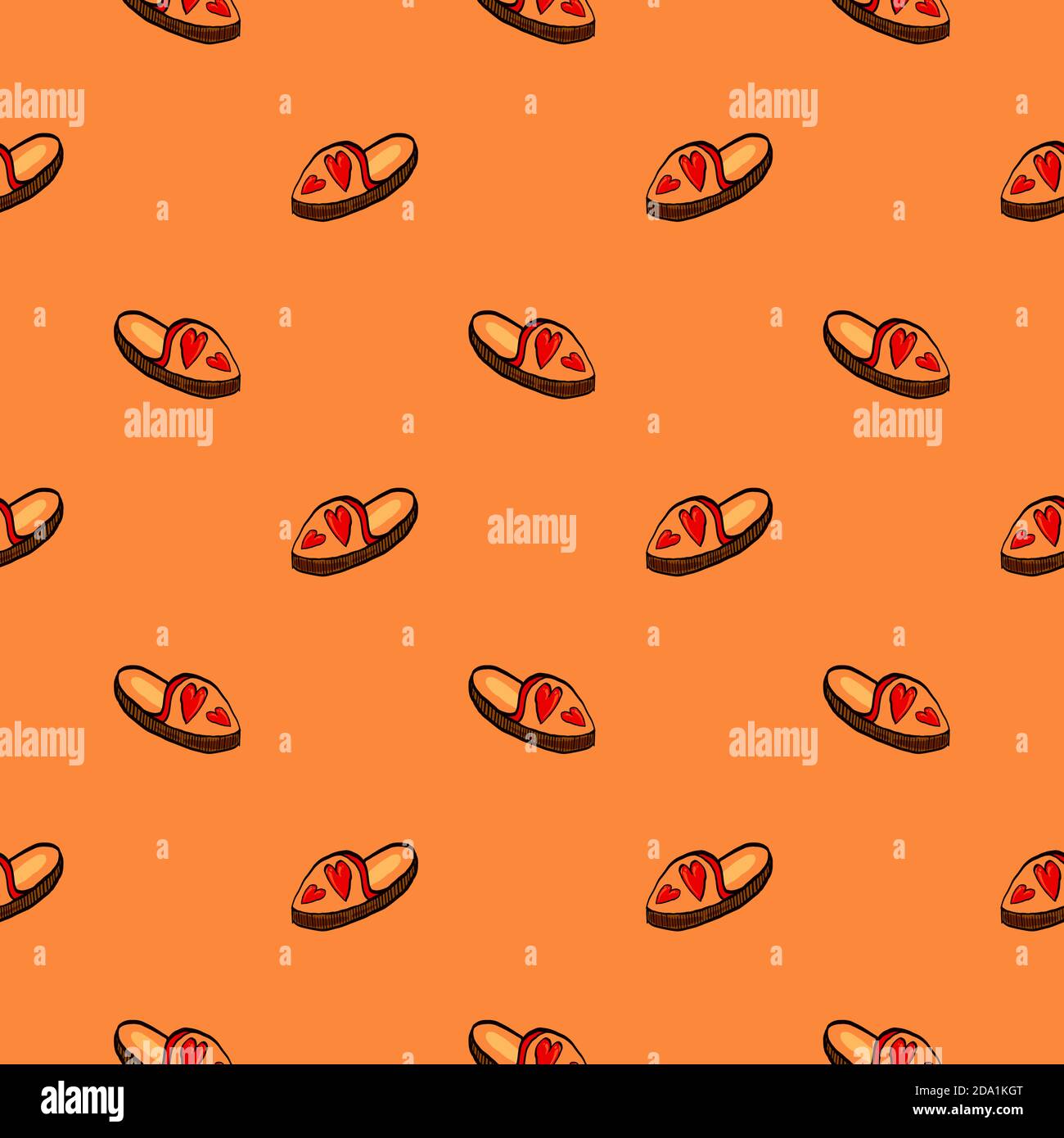 Small slippers , seamless pattern on a orange background. Stock Vector