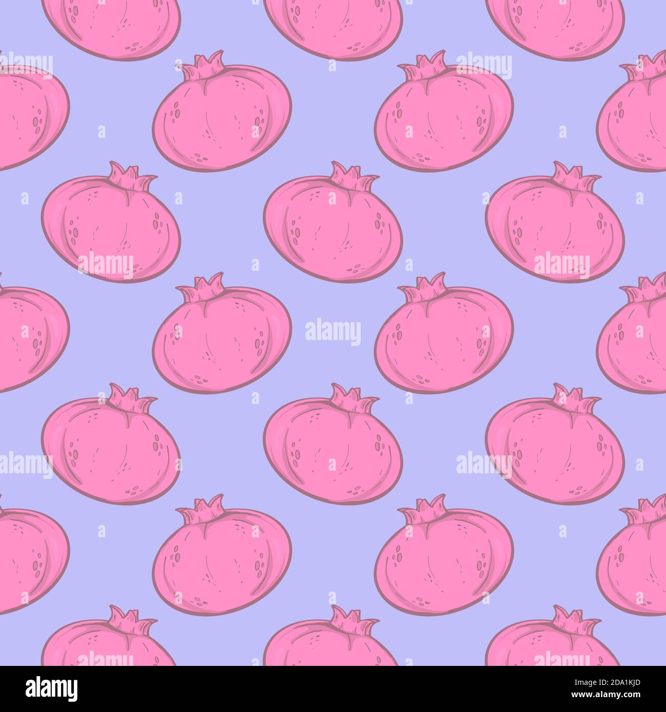 Cute pink pomegranate , seamless pattern on a purple background. Stock Vector