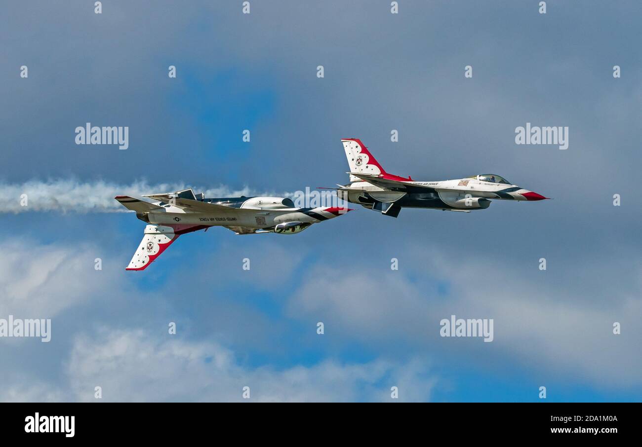 Sanford, Florida – October 31, 2020:  The U.S. Air Force Demonstration Squadron, aka the Thunderbirds, at the Lockheed Martin Space and Air Show in Sa Stock Photo