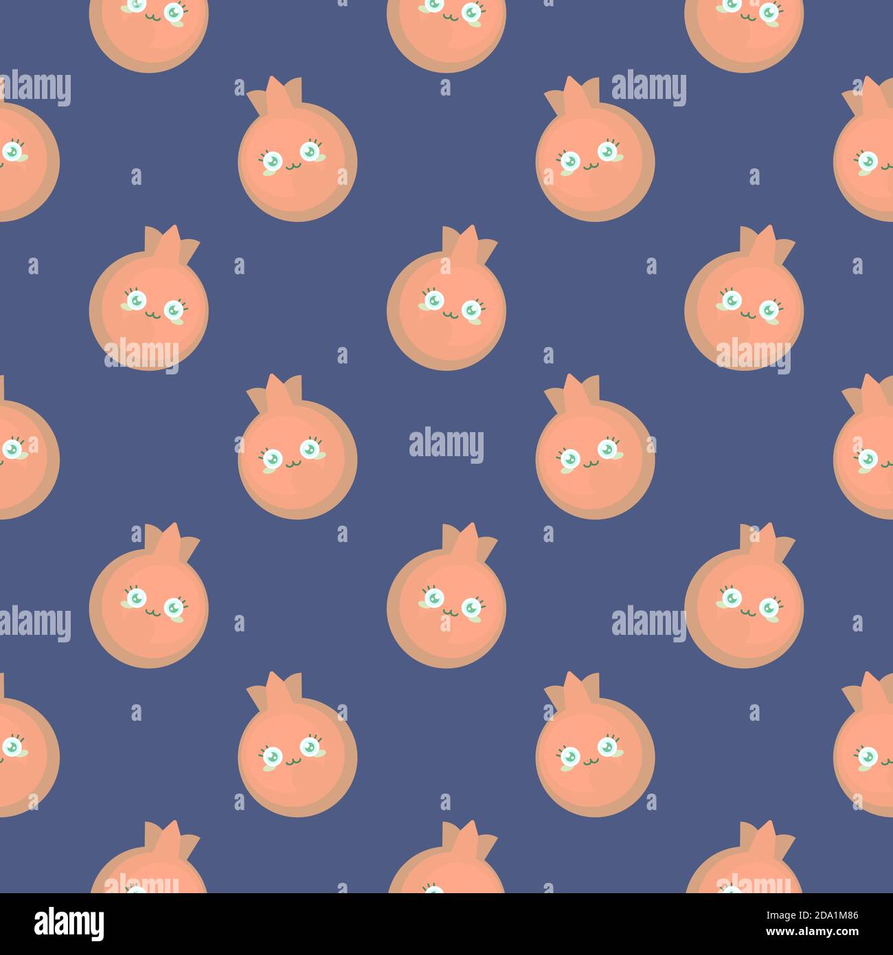 Pomegranates with eyes , seamless pattern on a blue background. Stock Vector