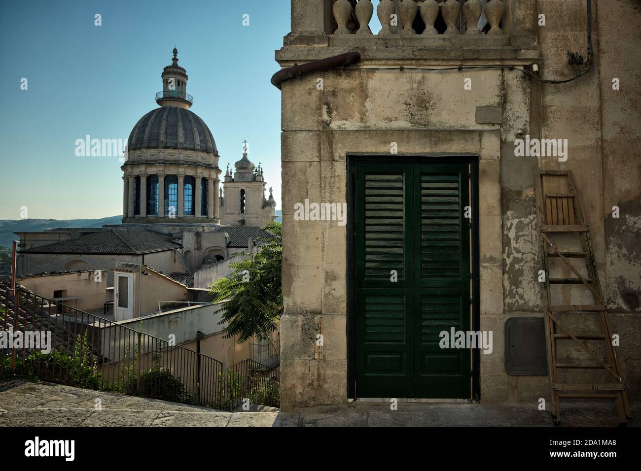 Ragusa Ibla baroque historic center with dome of S. George cathedral, Sicily Stock Photo