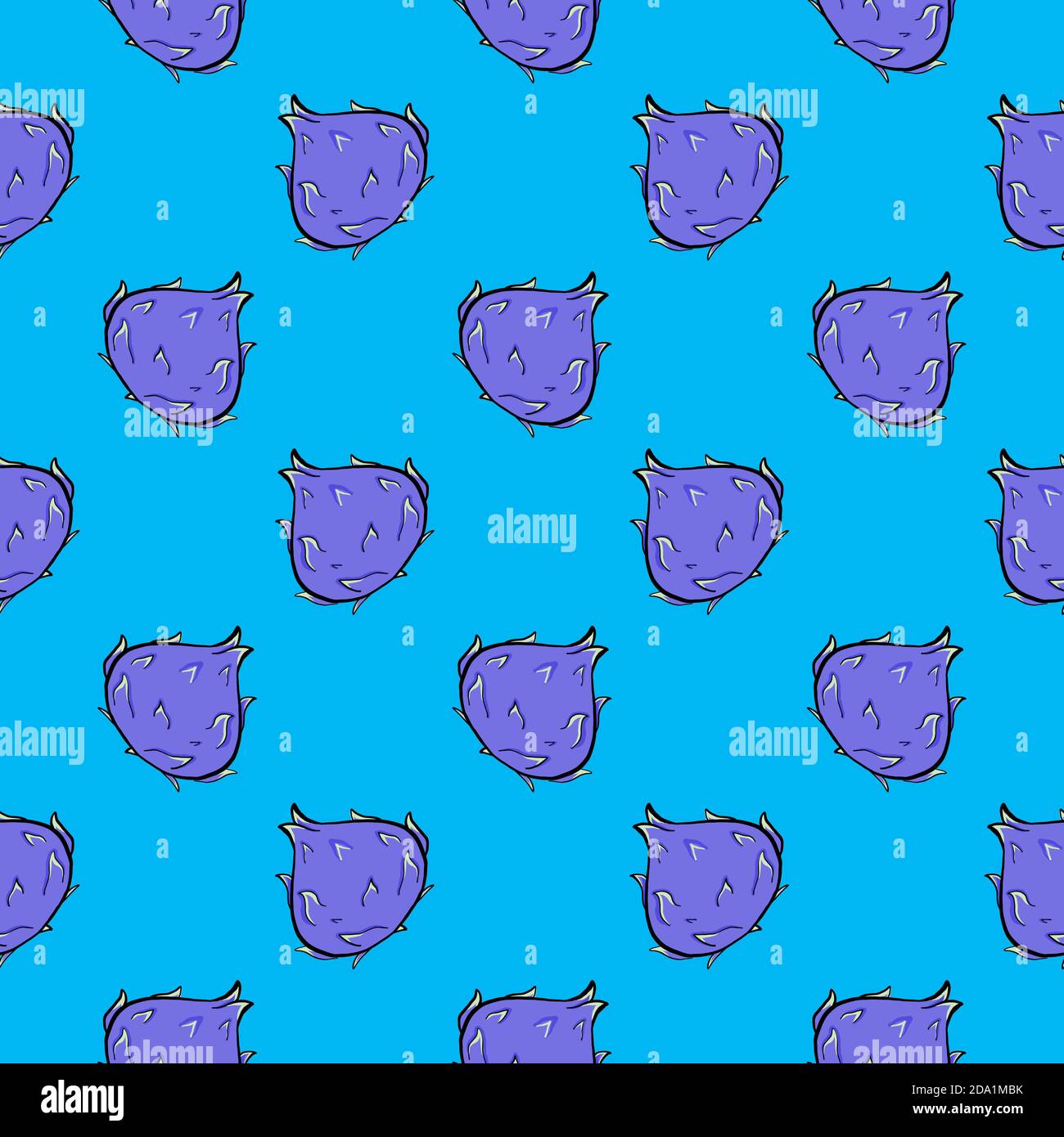Purple pitay , seamless pattern on a blue background. Stock Vector