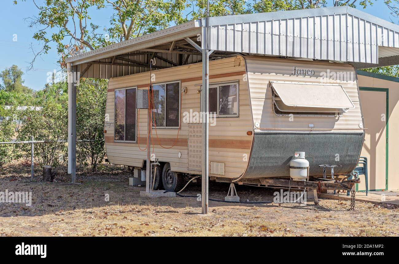 Capella, Queensland, Australia - October 2019: A very large caravan used for accommodation in a van park Stock Photo