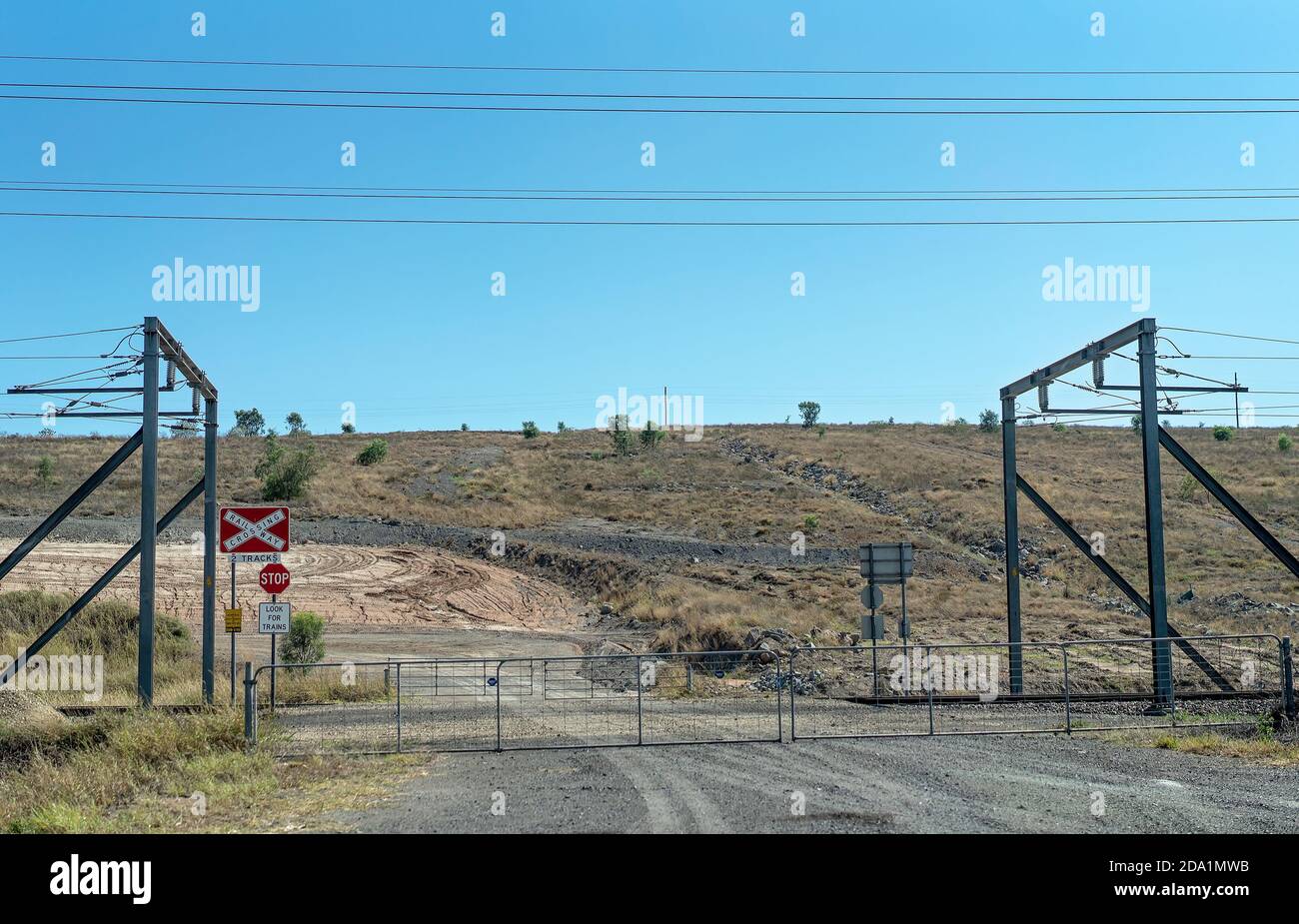 Nebo, Queensland, Australia October 2019 Railway crossing with high