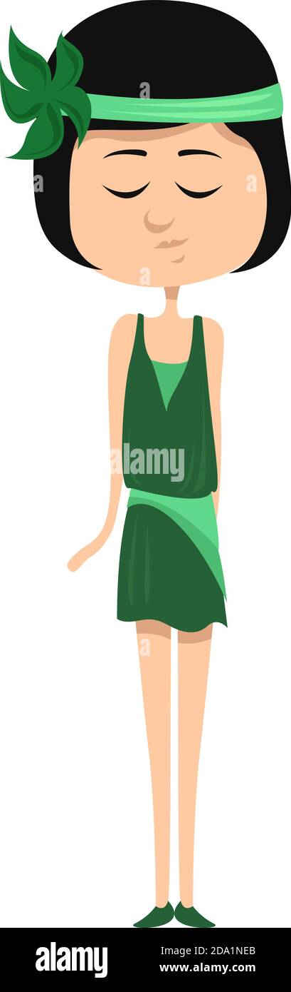 Girl in a green dress , illustration, vector on white background Stock ...