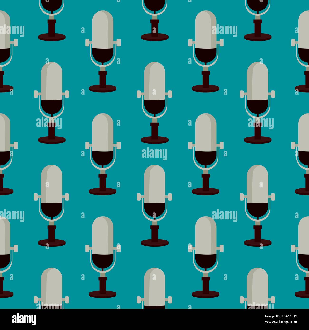 Small microphone , seamless pattern on a blue background. Stock Vector