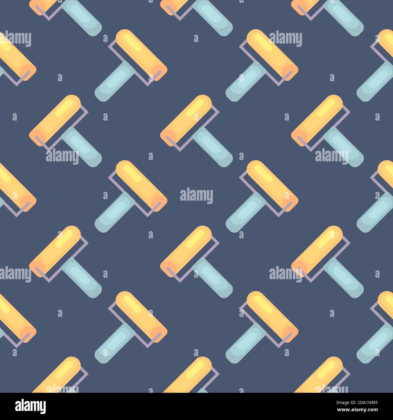 Clean paint roller , seamless pattern on a blue background. Stock Vector