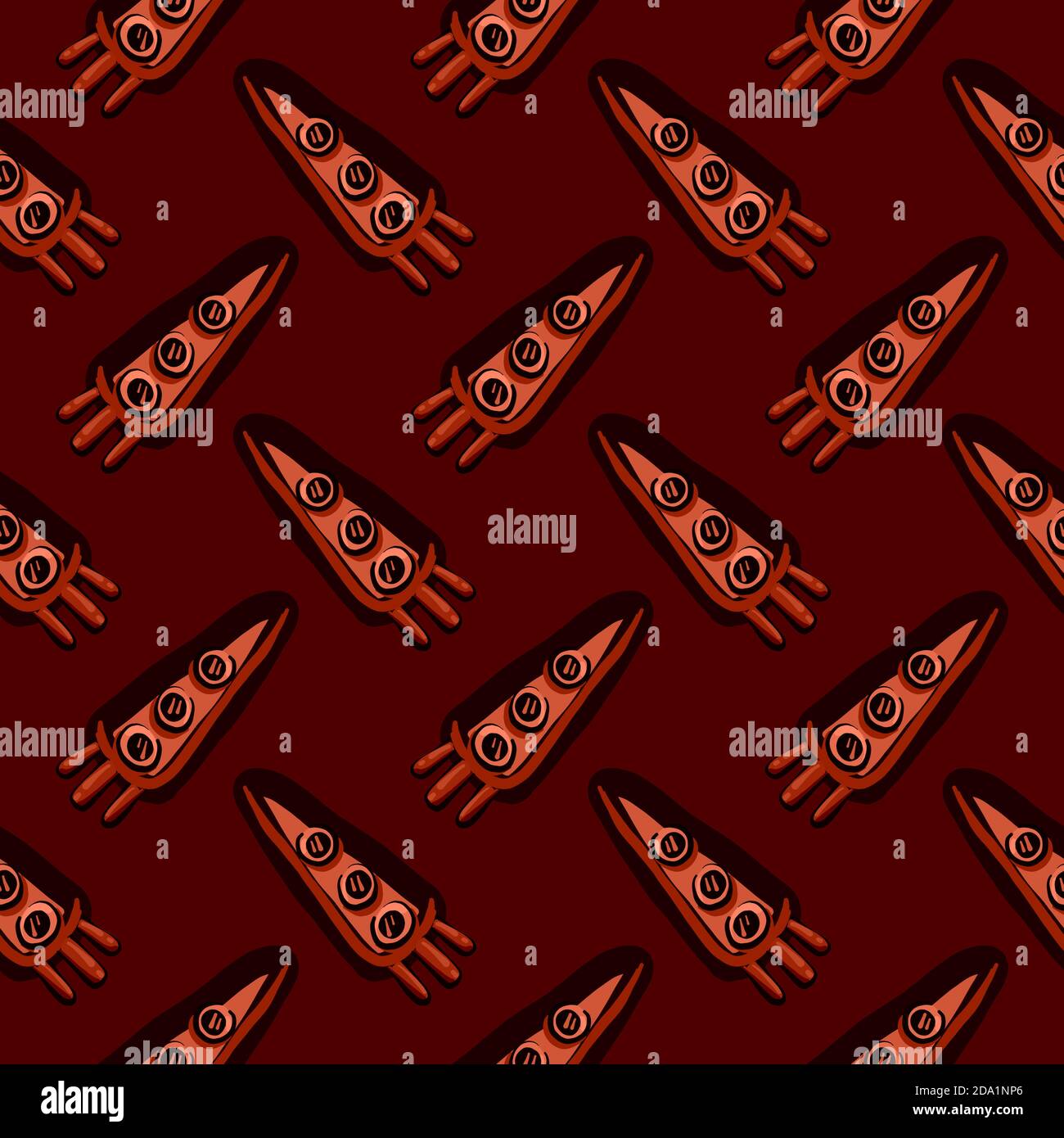 Red missile , seamless pattern on a red background. Stock Vector