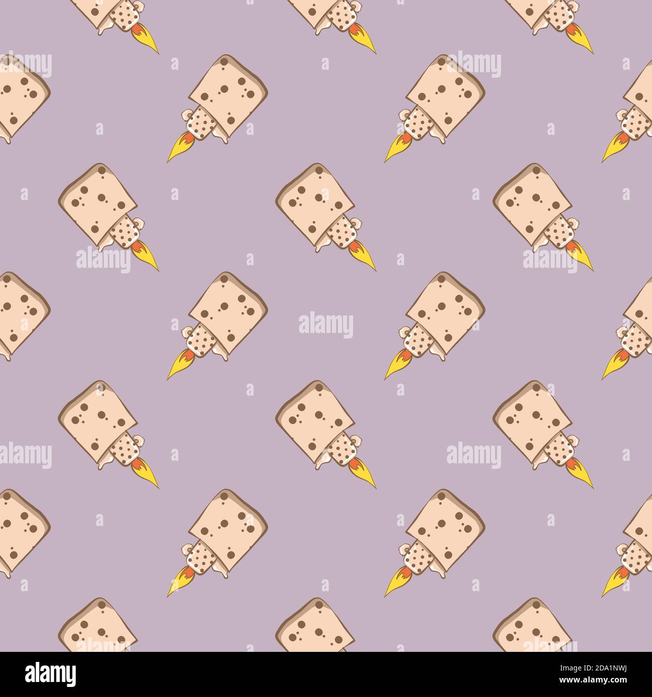 Lighted lighter , seamless pattern on a purple background. Stock Vector